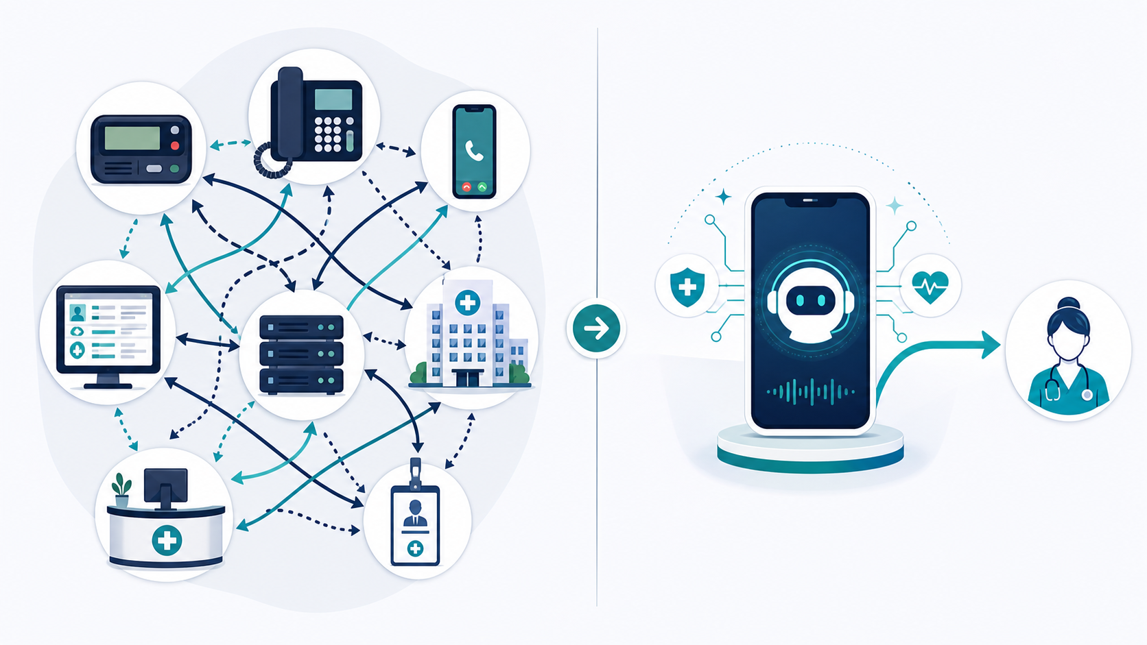 DeskMD AI medical answering vs PerfectServe enterprise paging comparison illustration
